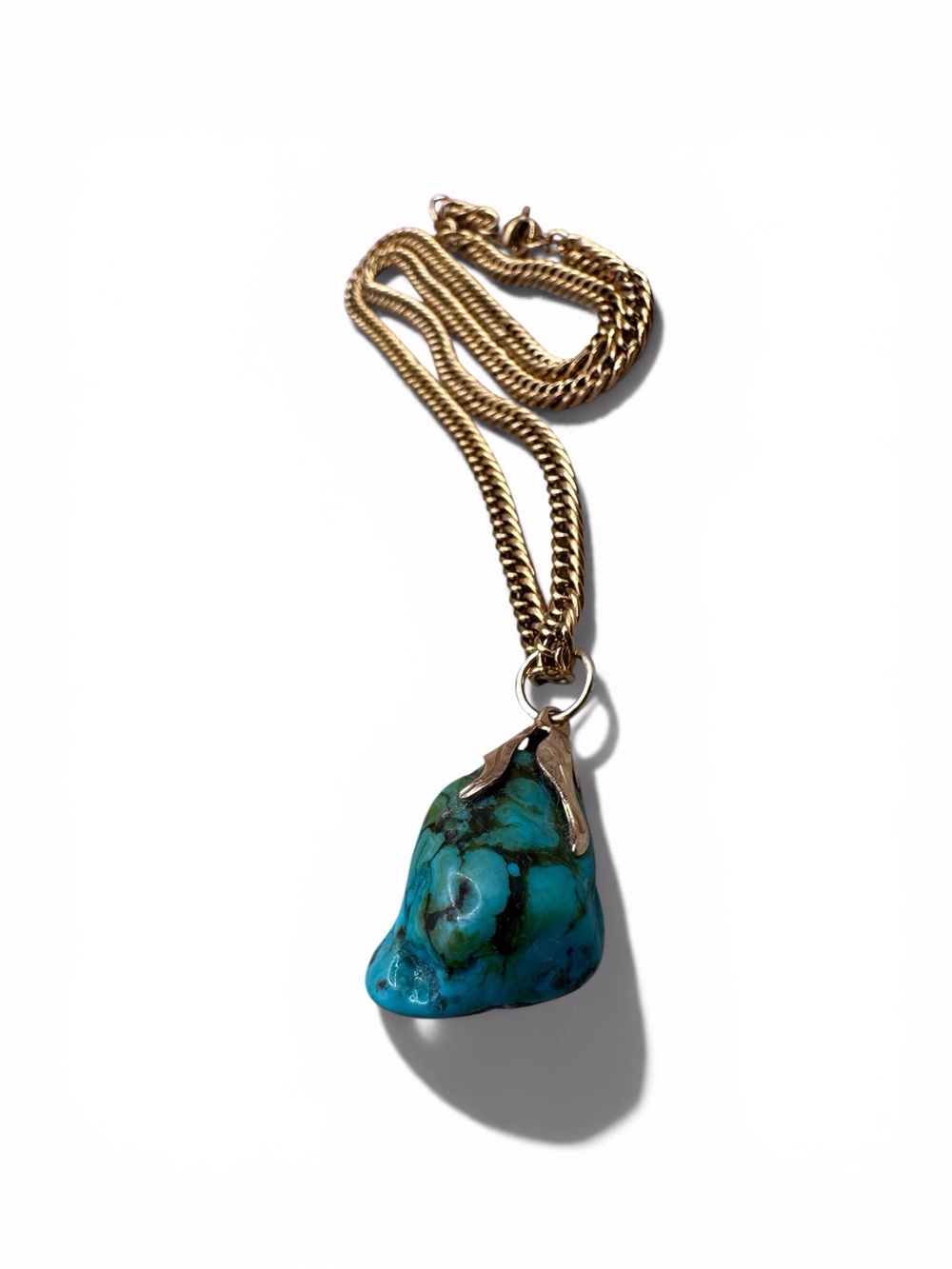 Gold Chain Necklace with Turquoise Pendant - Picture 5 of 5